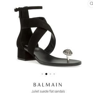 NEW Balmain suede logo button toe sandals